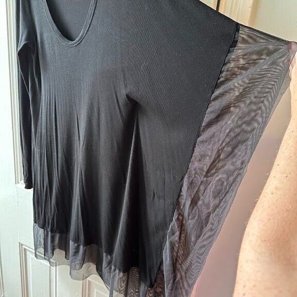 BCBG Maxazria Tunic Womens Medium Black Knit Mesh Trim Drape Whimsigoth Witchy - Picture 3 of 9
